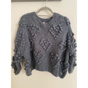 Boutique Gray Chunky Heart Sweater